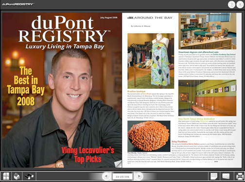Cover of DuPont Registry's Tampa Bay Magazine, Article covering The Creative Native Gallery
